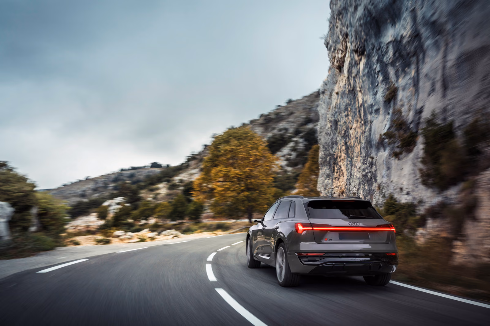 Audi Q8 e-tron — вид сзади в три четверти