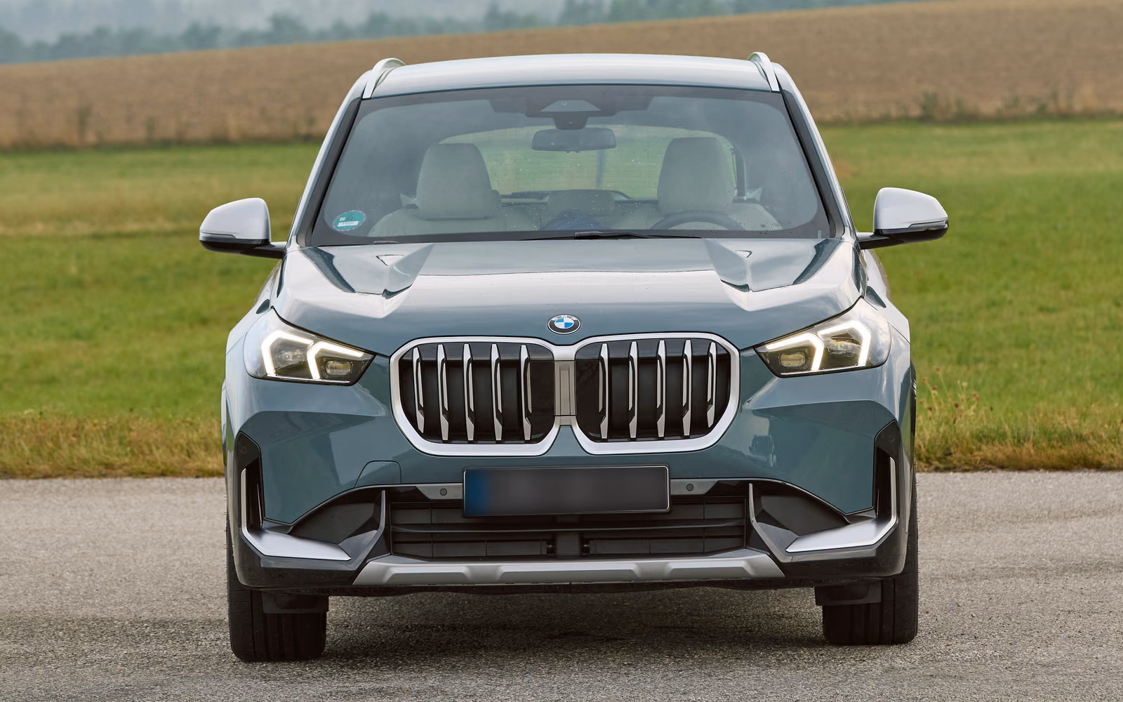 BMW X1 — вид строго спереди на поле