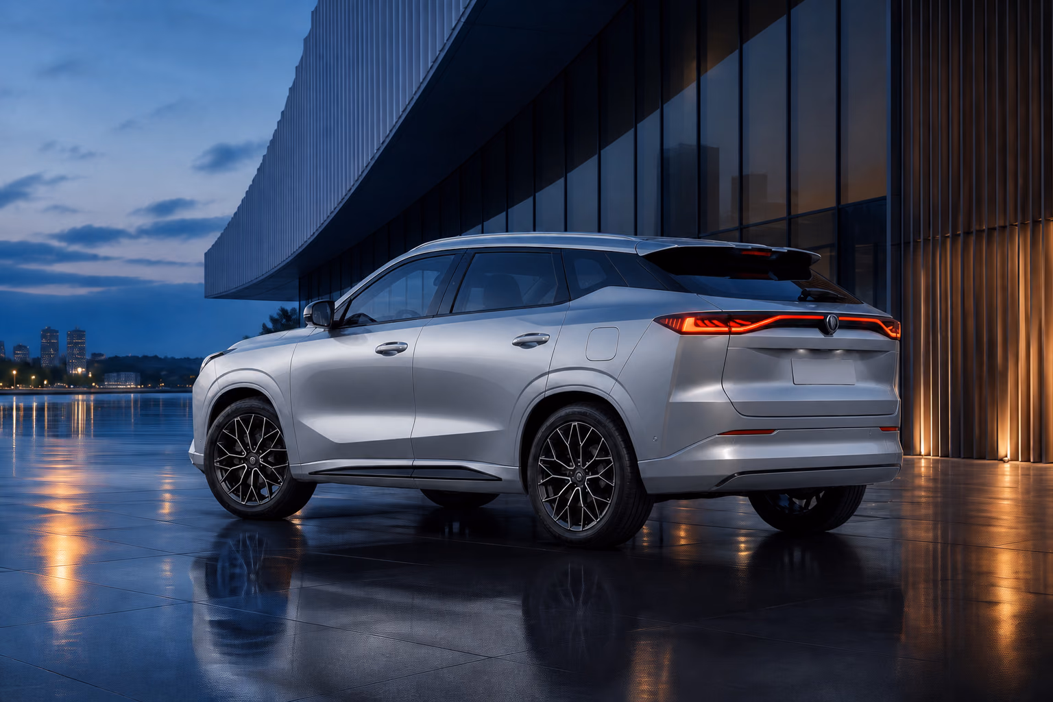 Changan UNI-Z у современной архитектуры после дождя