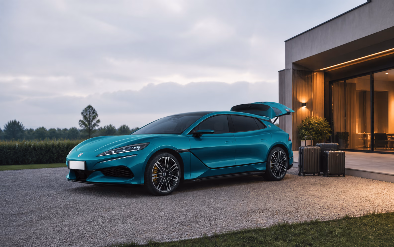 Denza Z9 GT у загородного дома с багажом