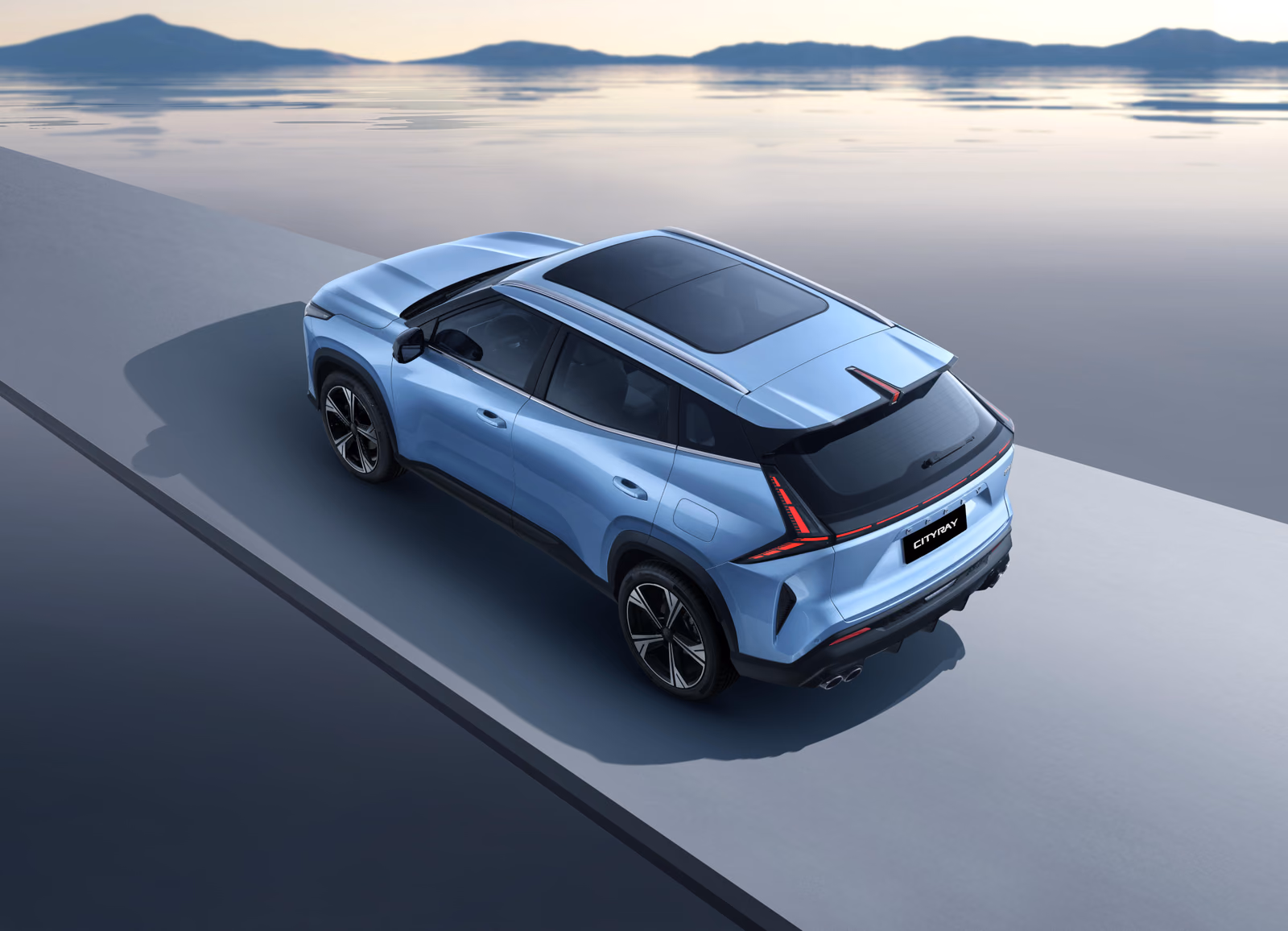 Geely Cityray сверху в заднем ракурсе