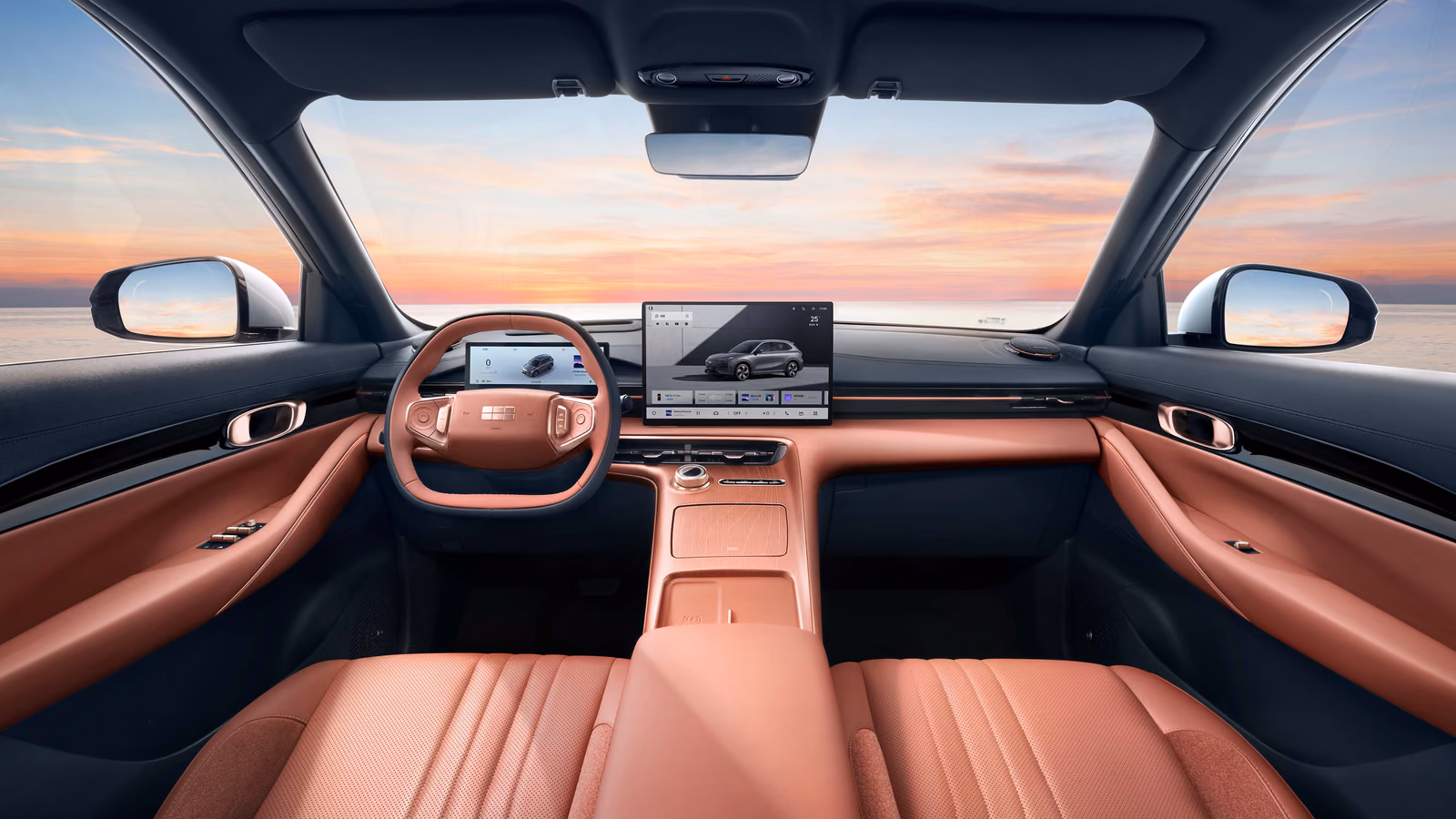 Салон Geely Galaxy E5 с красной отделкой
