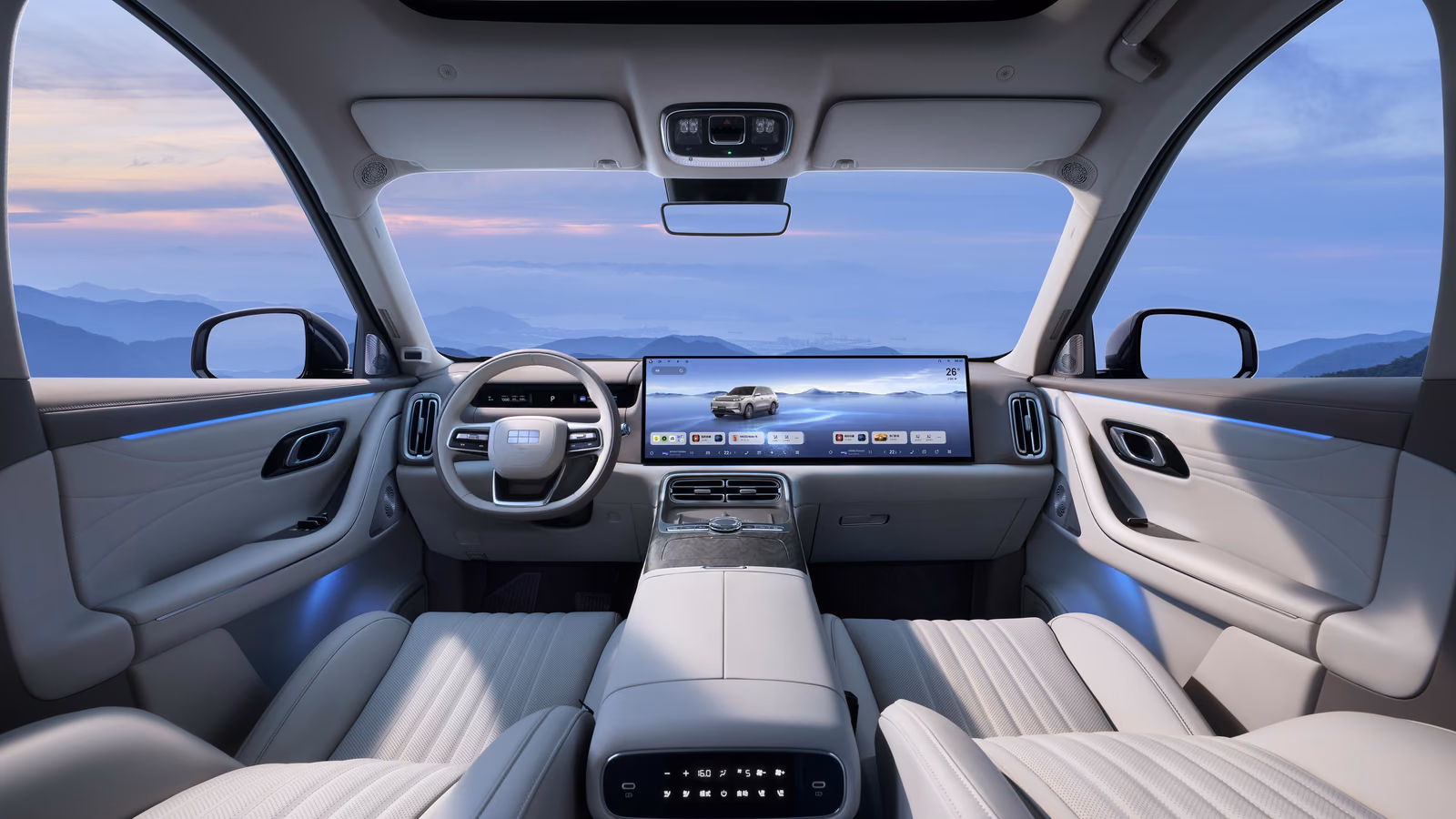 Салон Geely Galaxy M9 со светлой отделкой