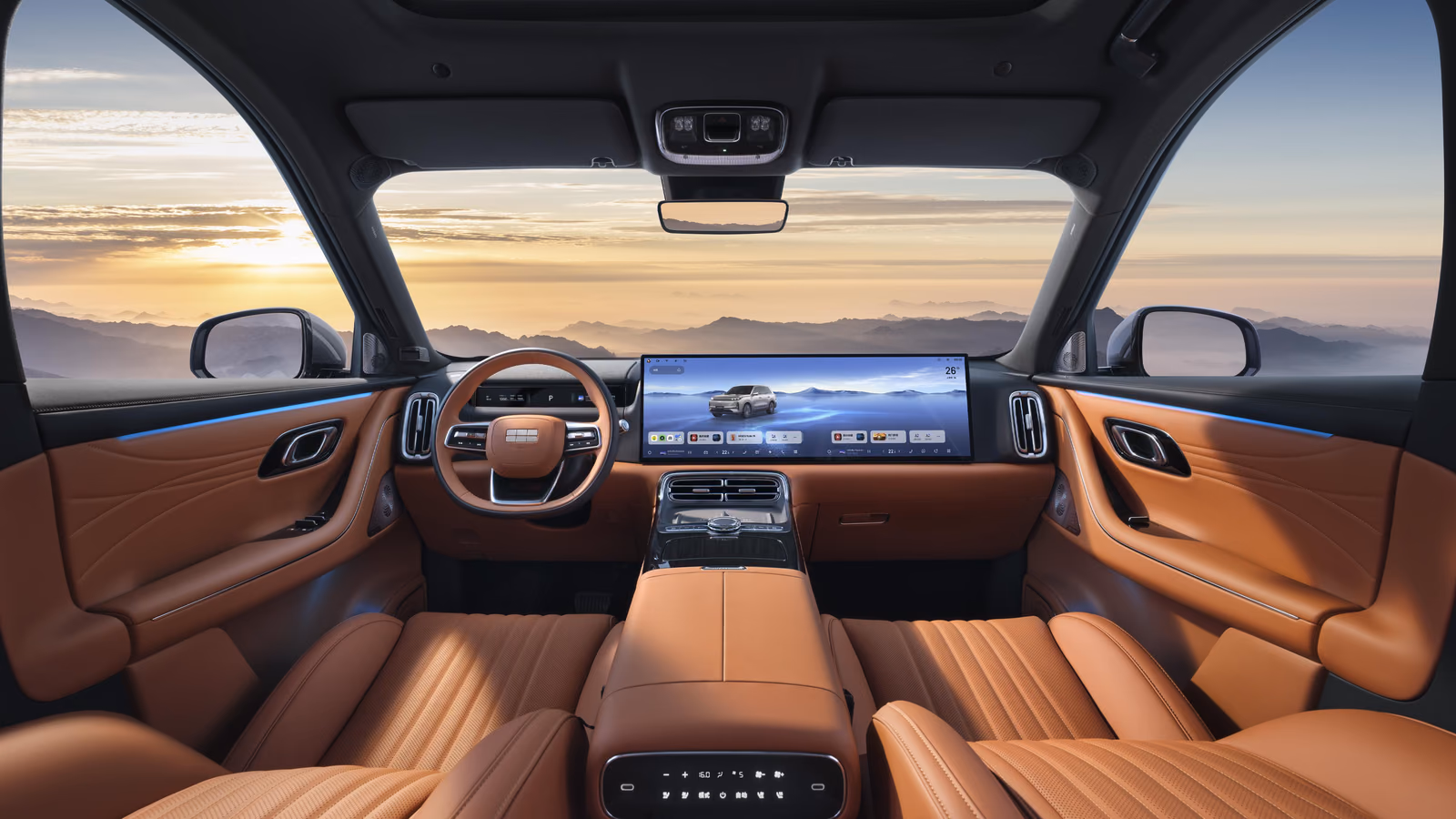 Салон Geely Galaxy M9 с коричневой отделкой