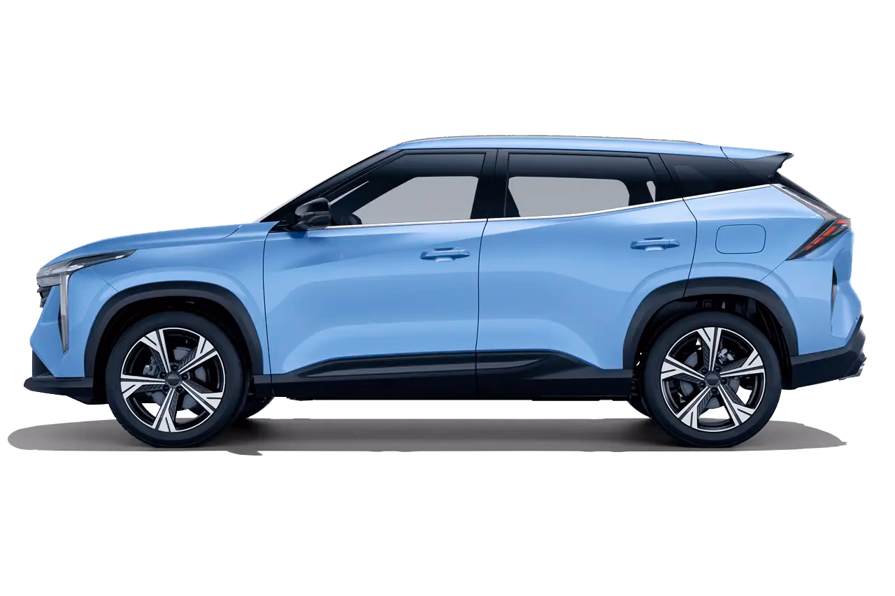 Голубой Geely Okavango в профиль