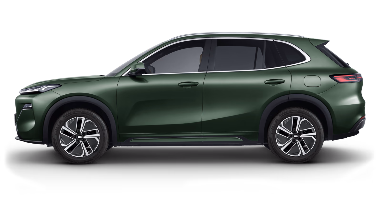 Оливковый Geely Okavango в профиль