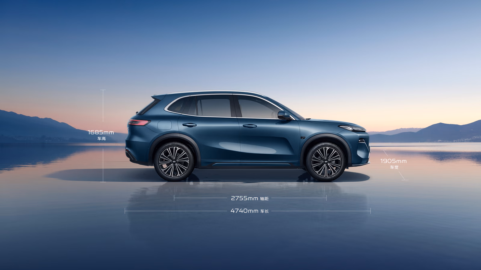 Geely Starship 7 у горного озера, вид спереди