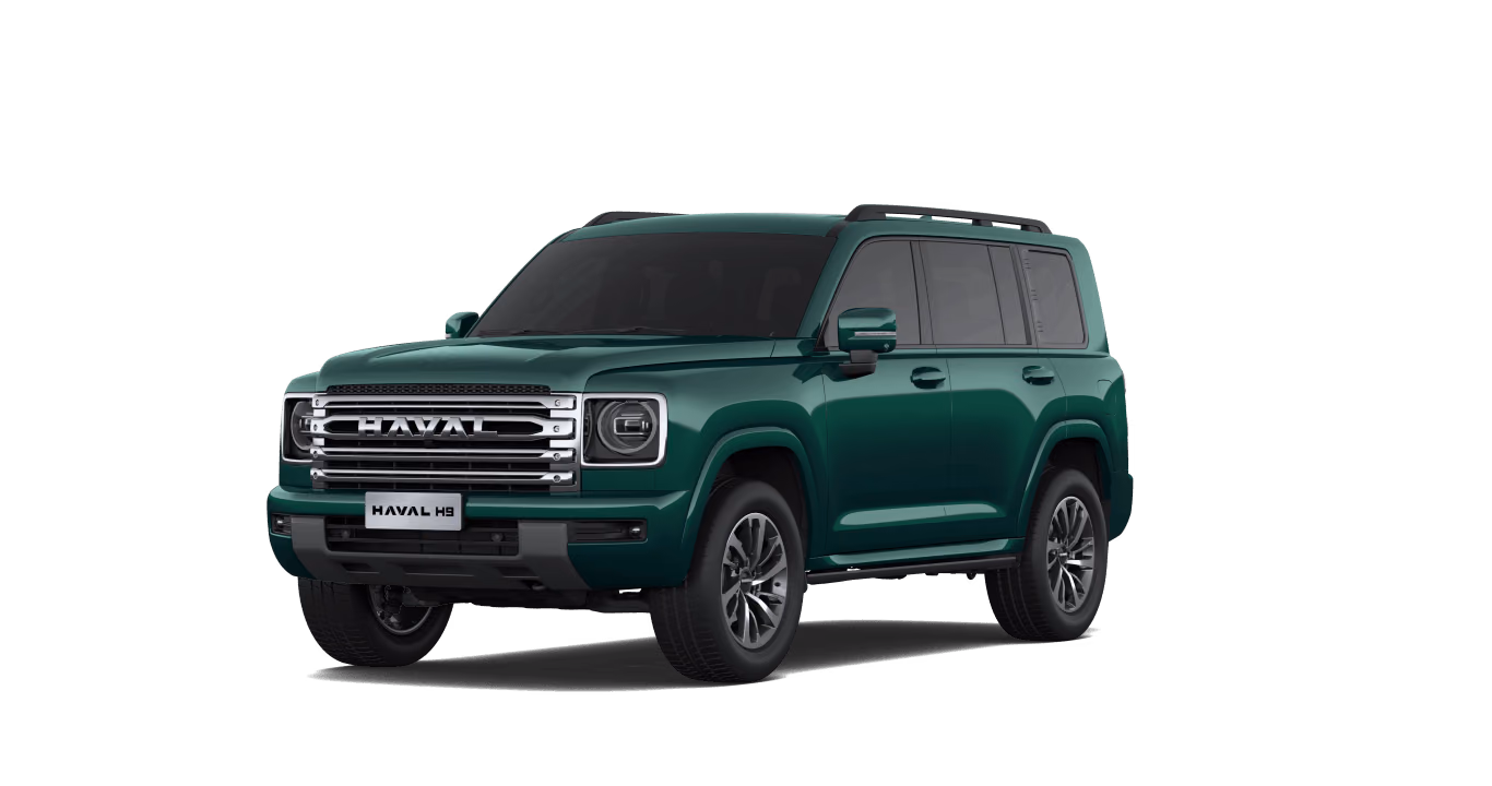 Зелёный Haval H9, профиль на белом фоне