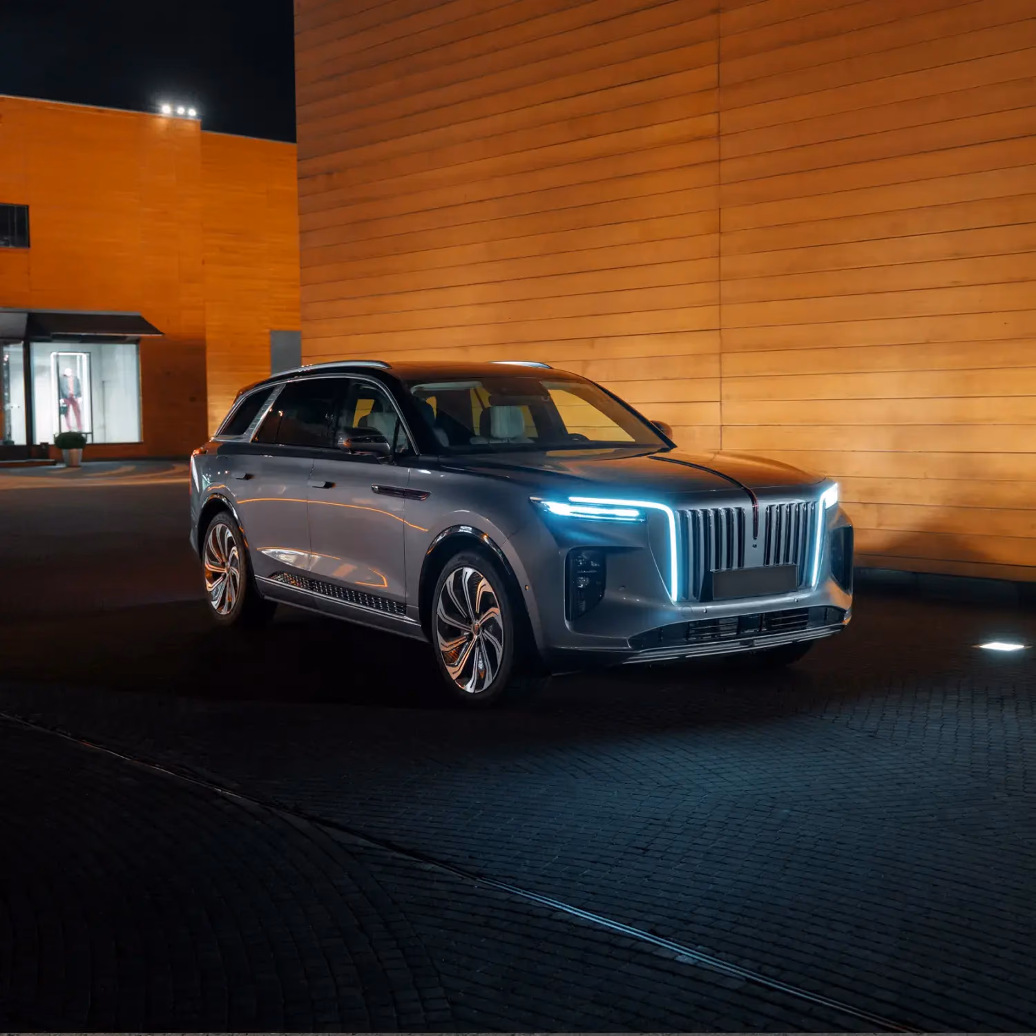 HONGQI E-HS9 ночью с подсветкой решётки