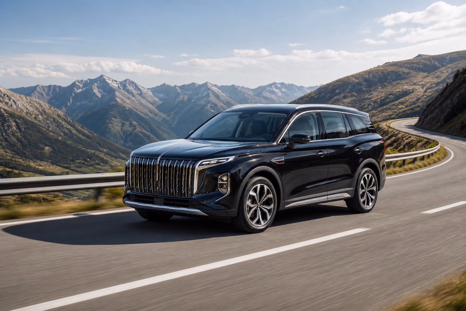 Чёрный Hongqi HS7 на горной трассе