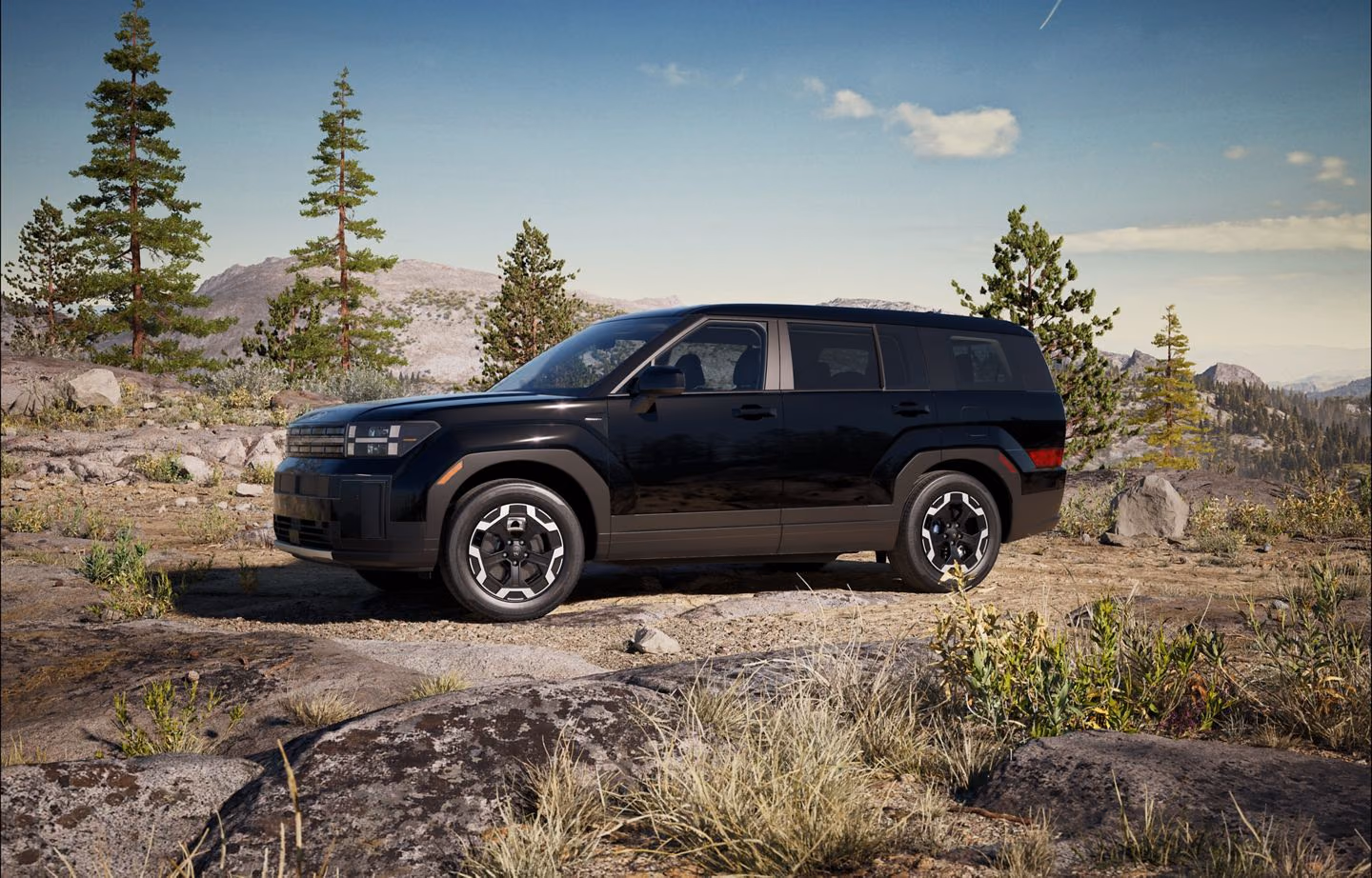Hyundai Santa Fe на скалистом плато, профиль