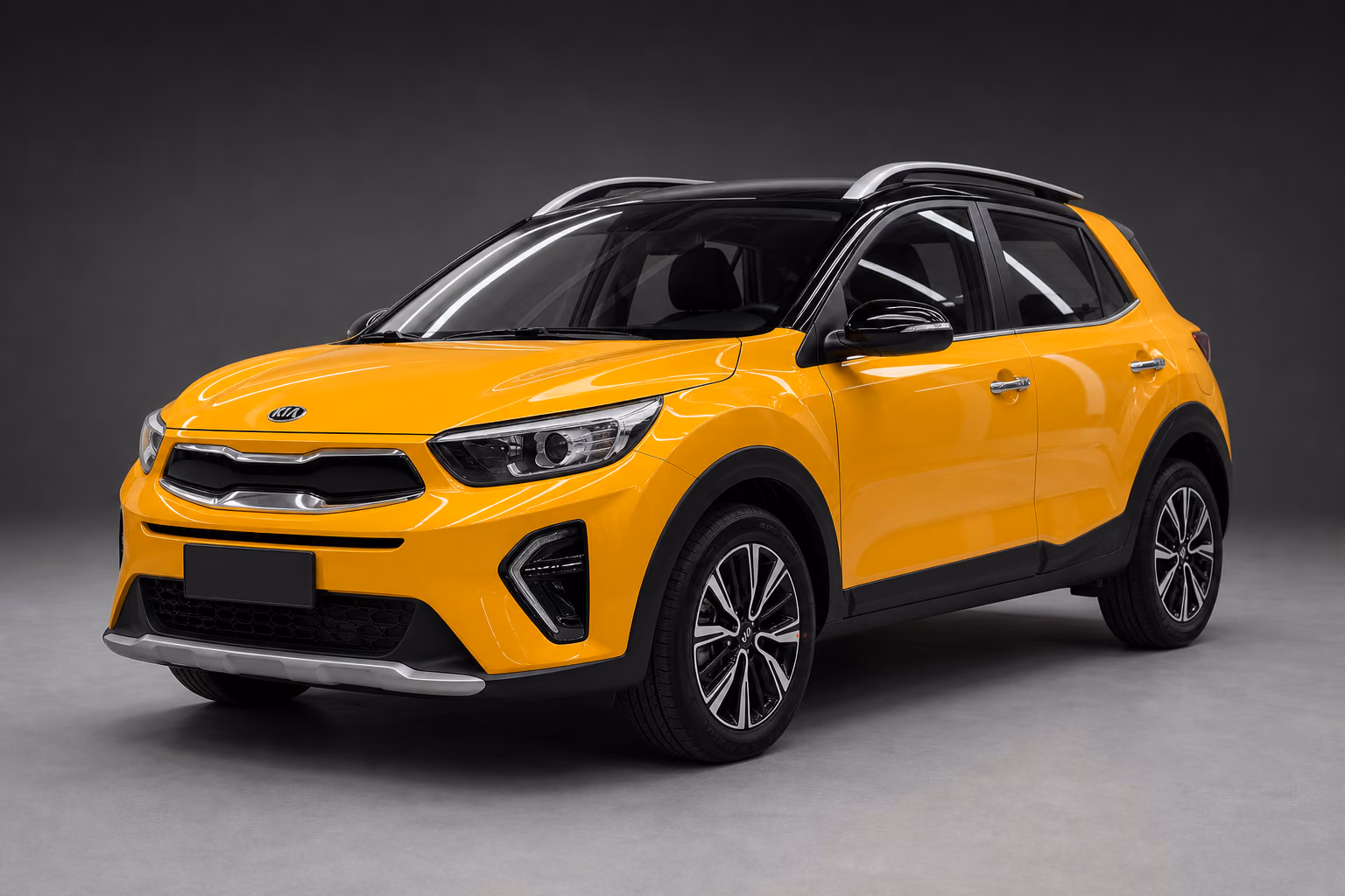 Жёлтый Kia KX1 в тёмной студии