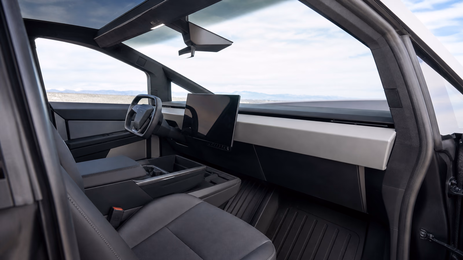 Передняя часть салона Tesla Cybertruck