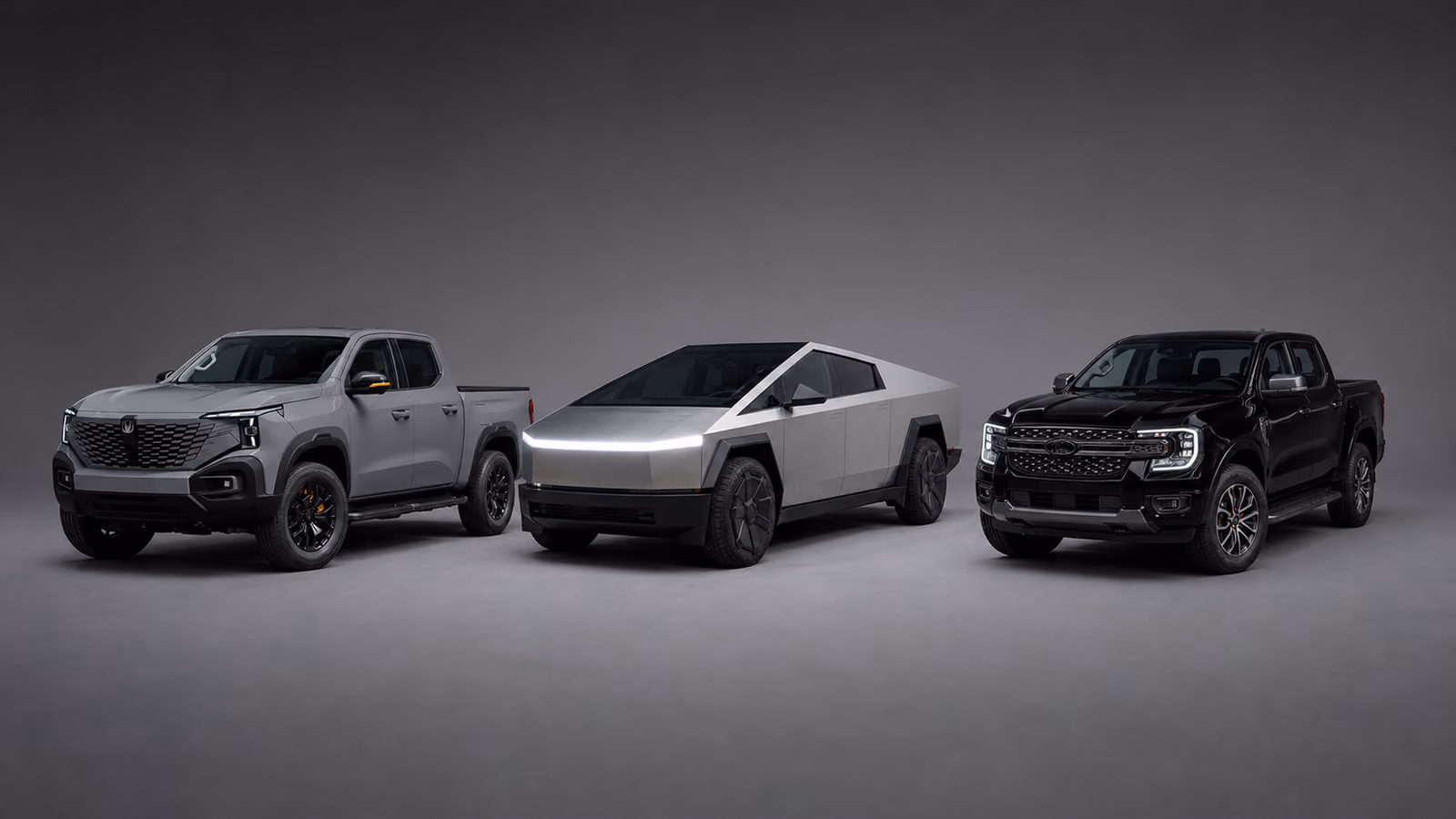Tesla Cybertruck рядом с Changan Hunter и Ford Ranger