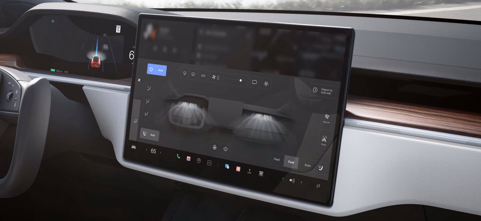Настройки автомобиля на дисплее Tesla Model S