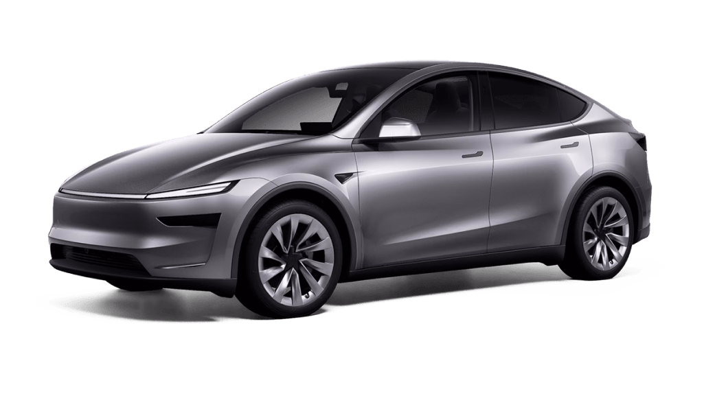 Tesla Model Y в студийном ракурсе, вид сбоку