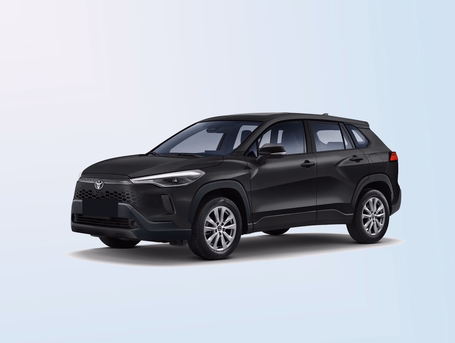 Чёрная Toyota Corolla Cross 2026 для рынка Китая в светлой студии, вид спереди в три четверти