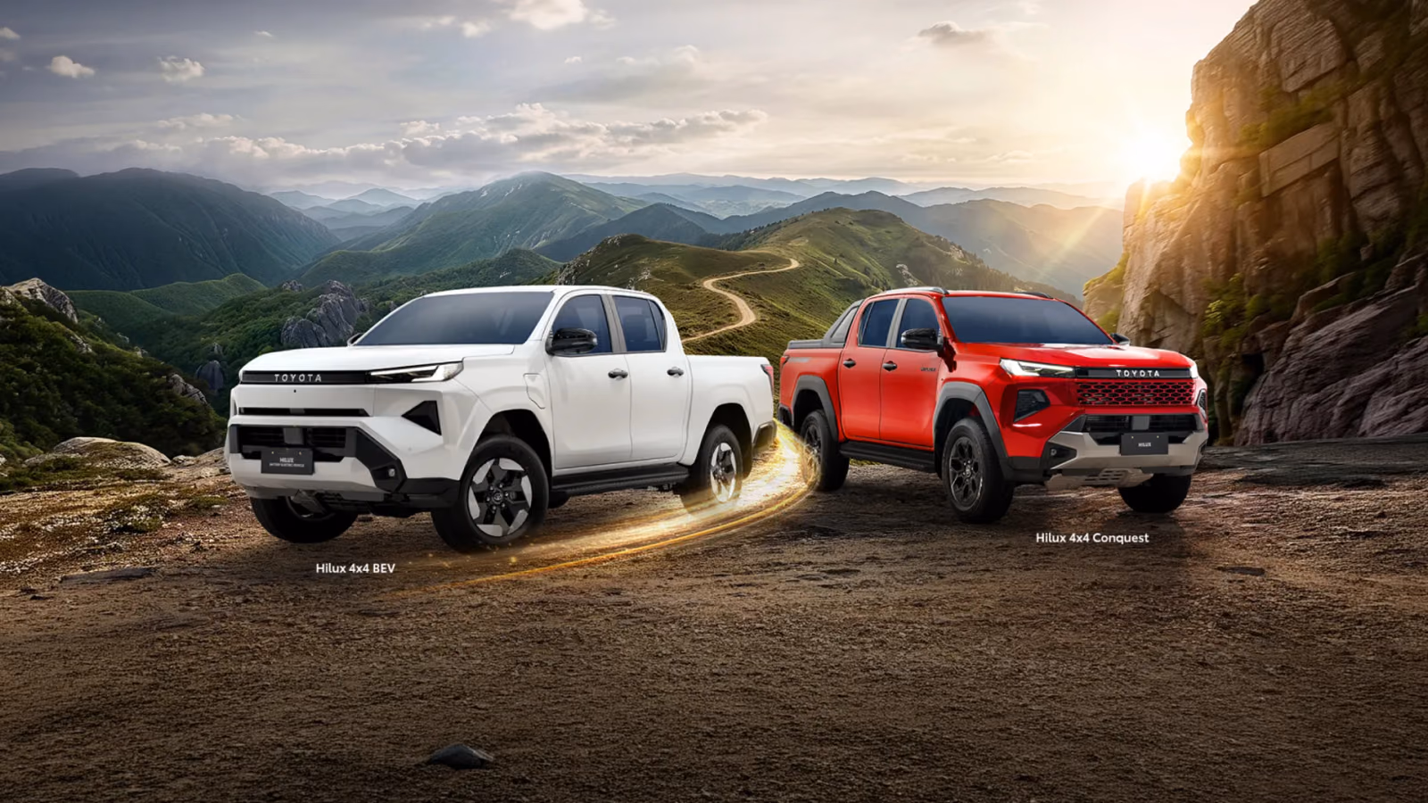 Два Toyota Hilux на горном серпантине