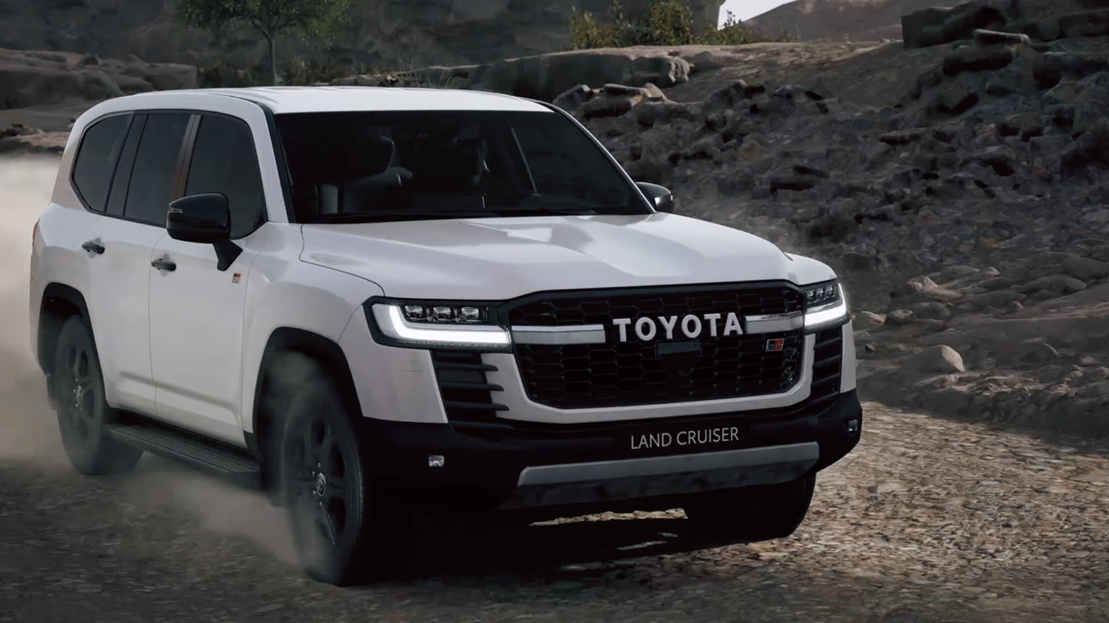 Toyota Land Cruiser 300 на каменистой дороге