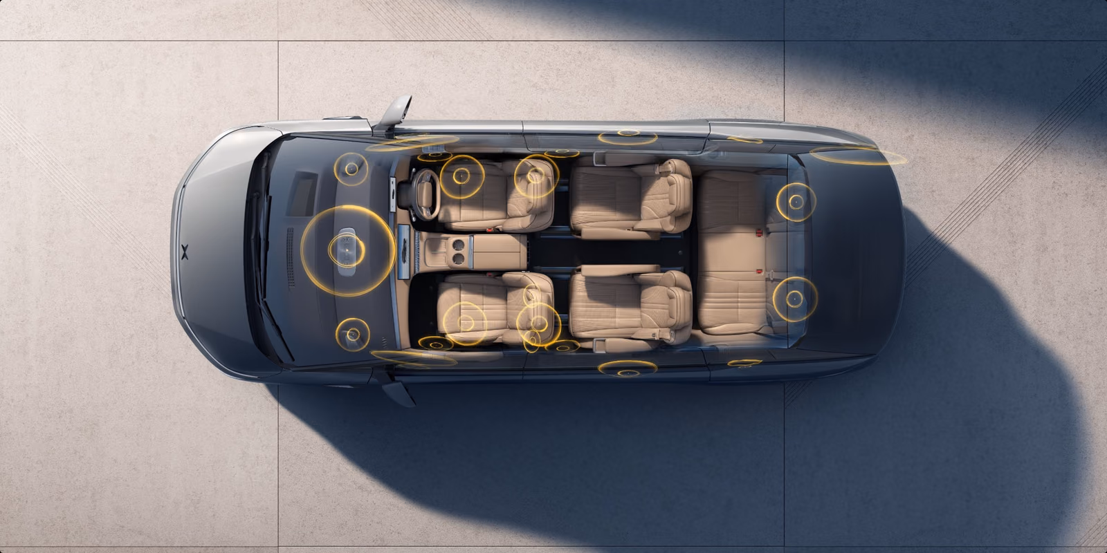 Компоновка салона XPeng X9, вид сверху